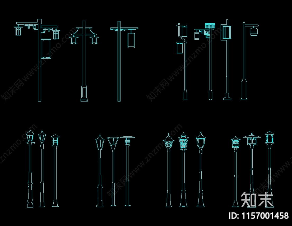 景观灯具图库集cad施工图下载【ID:1157001458】