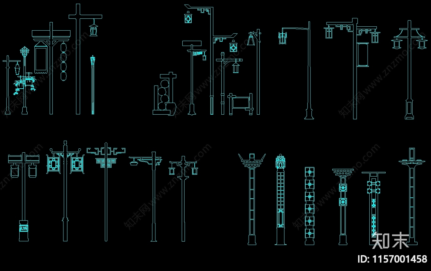 景观灯具图库集cad施工图下载【ID:1157001458】
