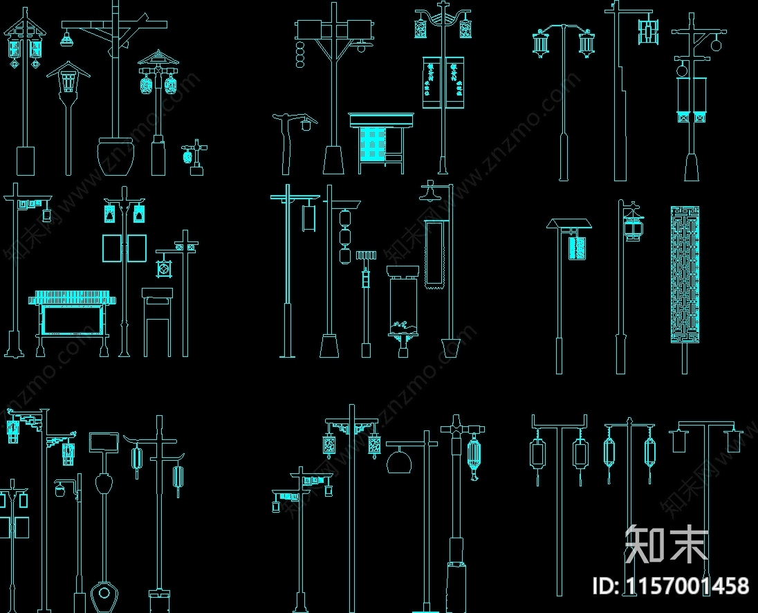 景观灯具图库集cad施工图下载【ID:1157001458】