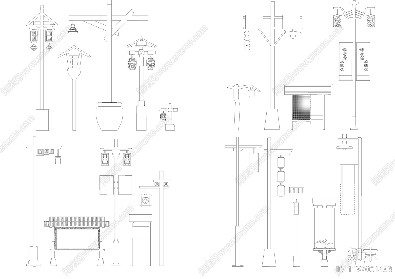景观灯具图库集cad施工图下载【ID:1157001458】