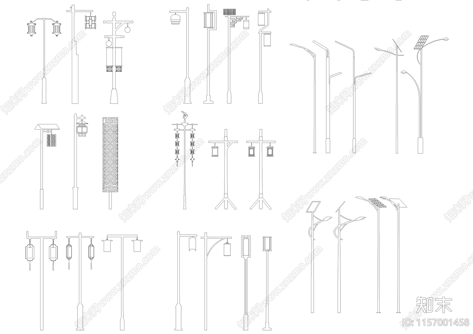 景观灯具图库集cad施工图下载【ID:1157001458】
