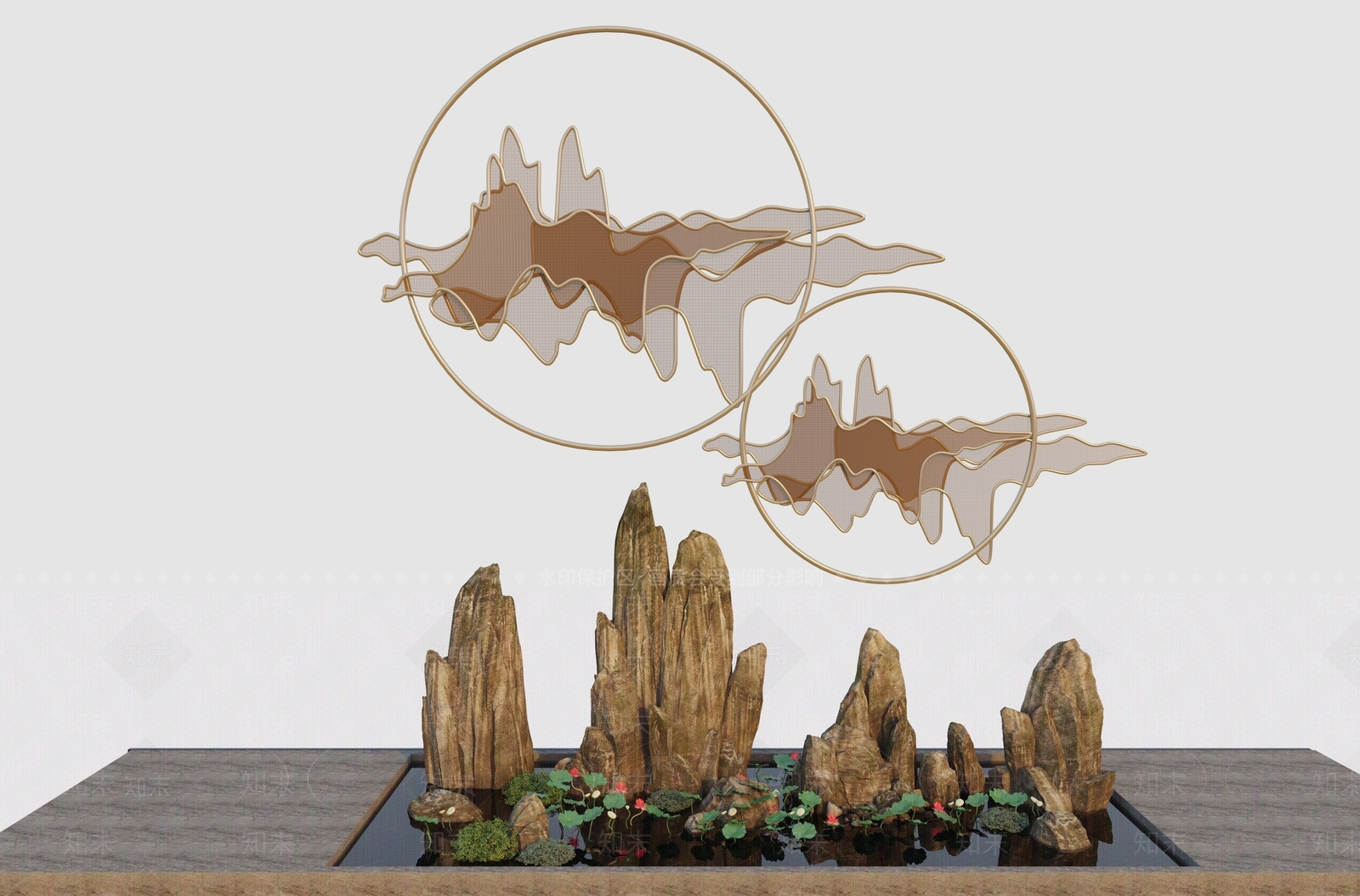 新中式景观小品水生植物3D模型下载【ID:1157001879】