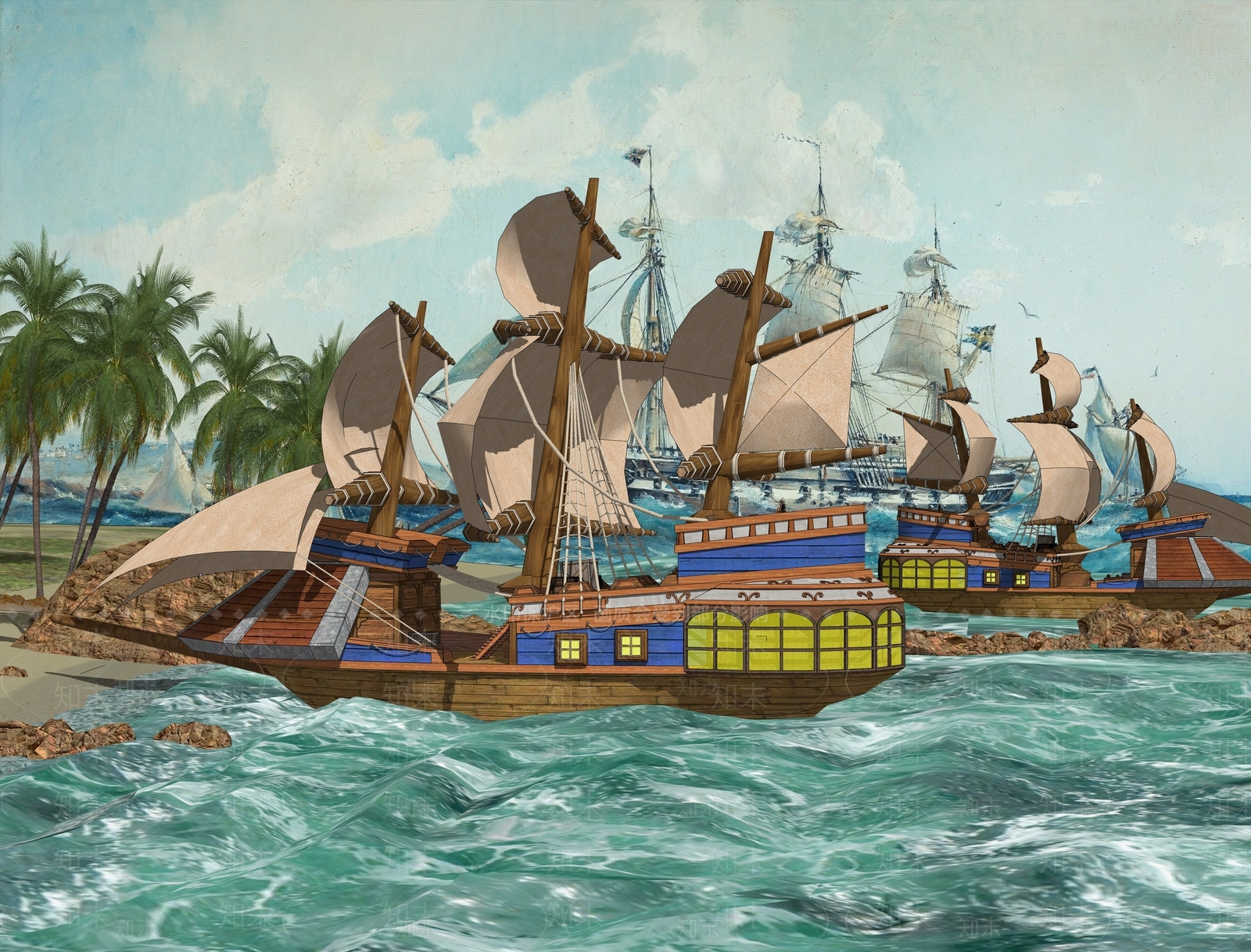 卡通木质古代帆船SU模型下载【ID:1157002112】