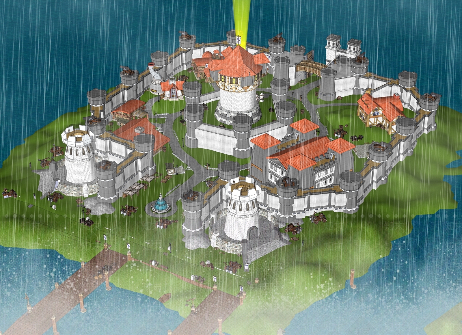欧式军事要塞卡通游戏城堡SU模型下载【ID:1157002139】