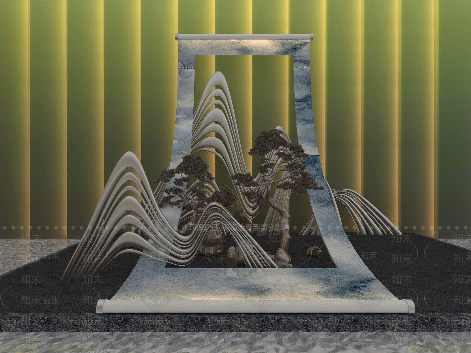 现代山水画卷装饰美陈3D模型下载【ID:1157003878】