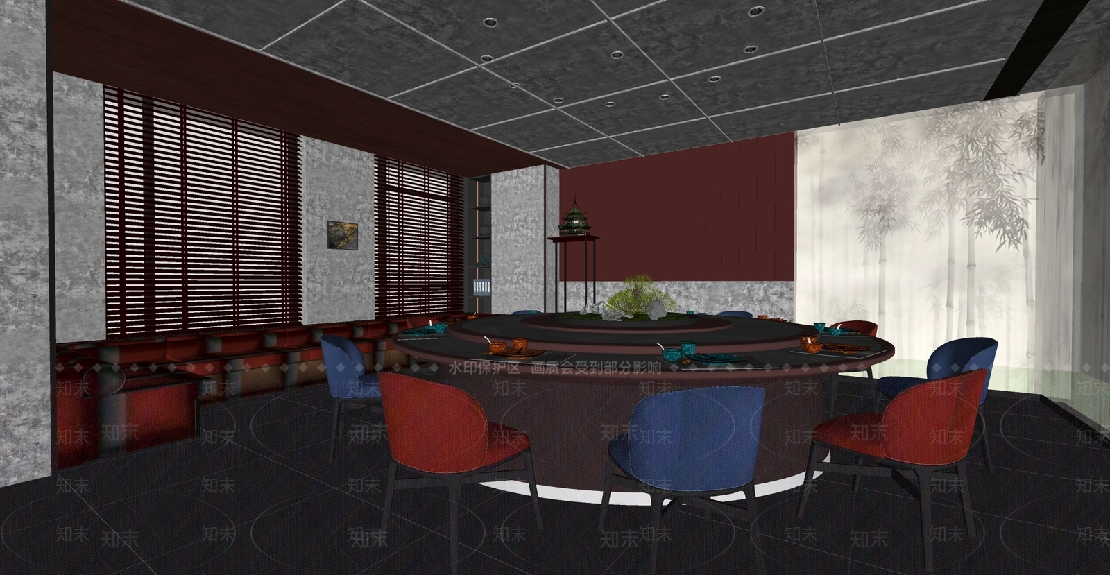 新中式唐宗喜包厢SU模型下载【ID:1157004310】