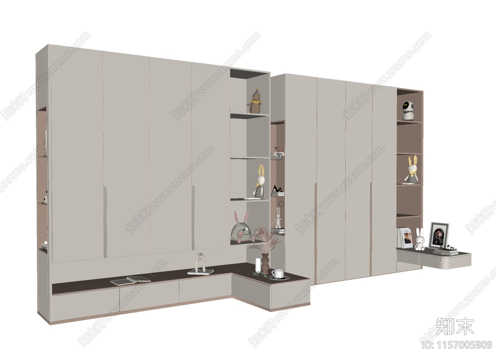 现代衣柜床头柜一体柜组合SU模型下载【ID:1157005909】