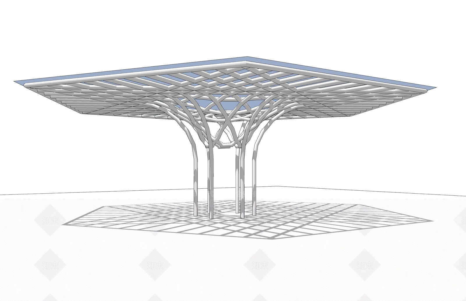 现代风格创意六边形钢结构廊架SU模型下载【ID:1157008207】