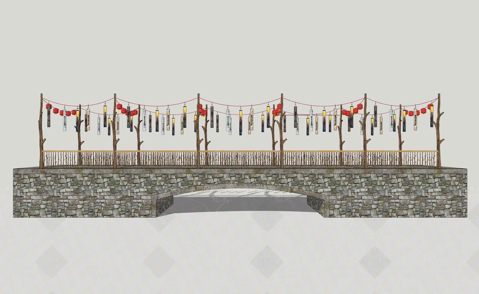 中式灯笼桥SU模型下载【ID:1157008514】