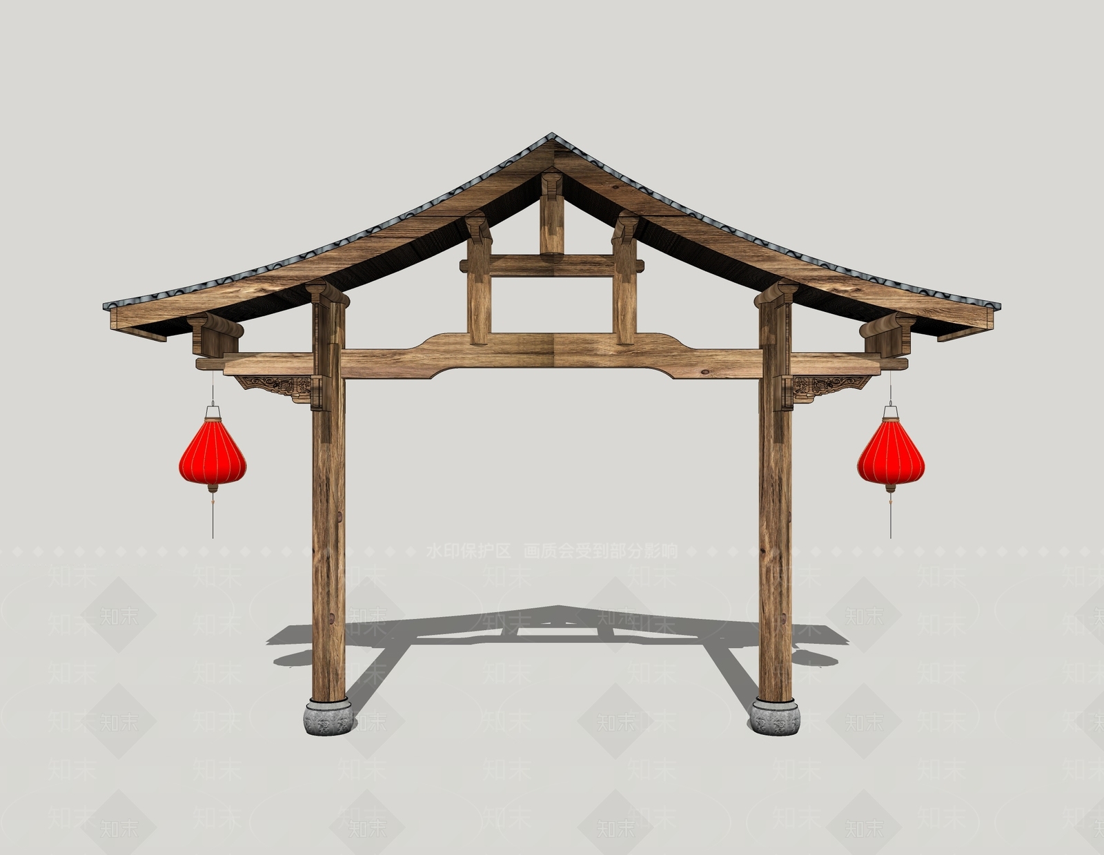 中式木牌坊SU模型下载【ID:1157008686】