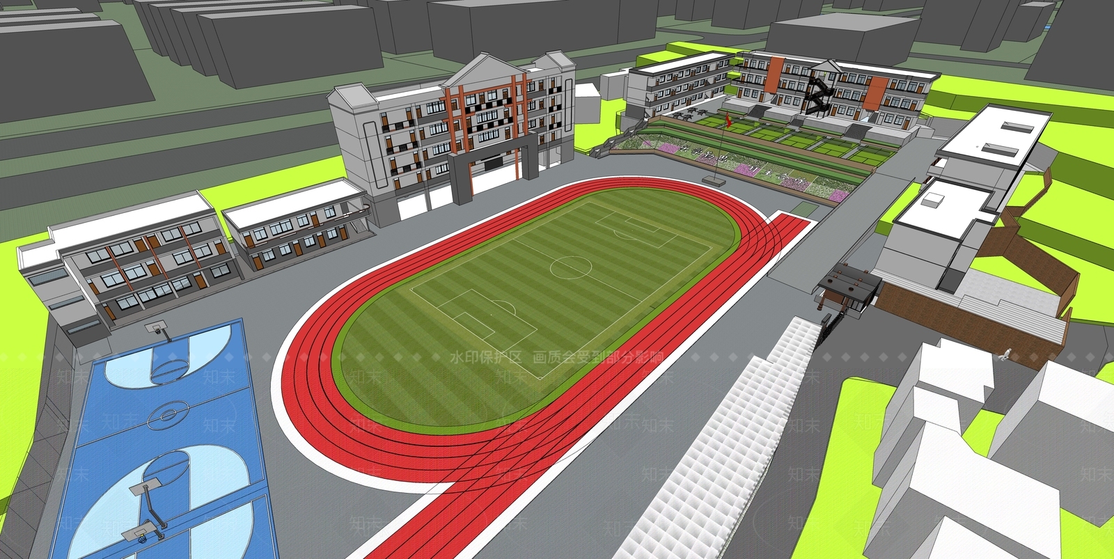 现代中小学外立面改造SU模型下载【ID:1157011816】