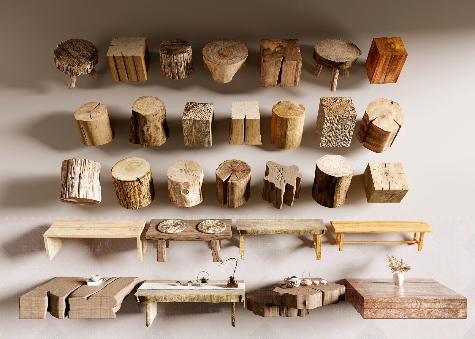 现代木头凳子3D模型下载【ID:1157011132】