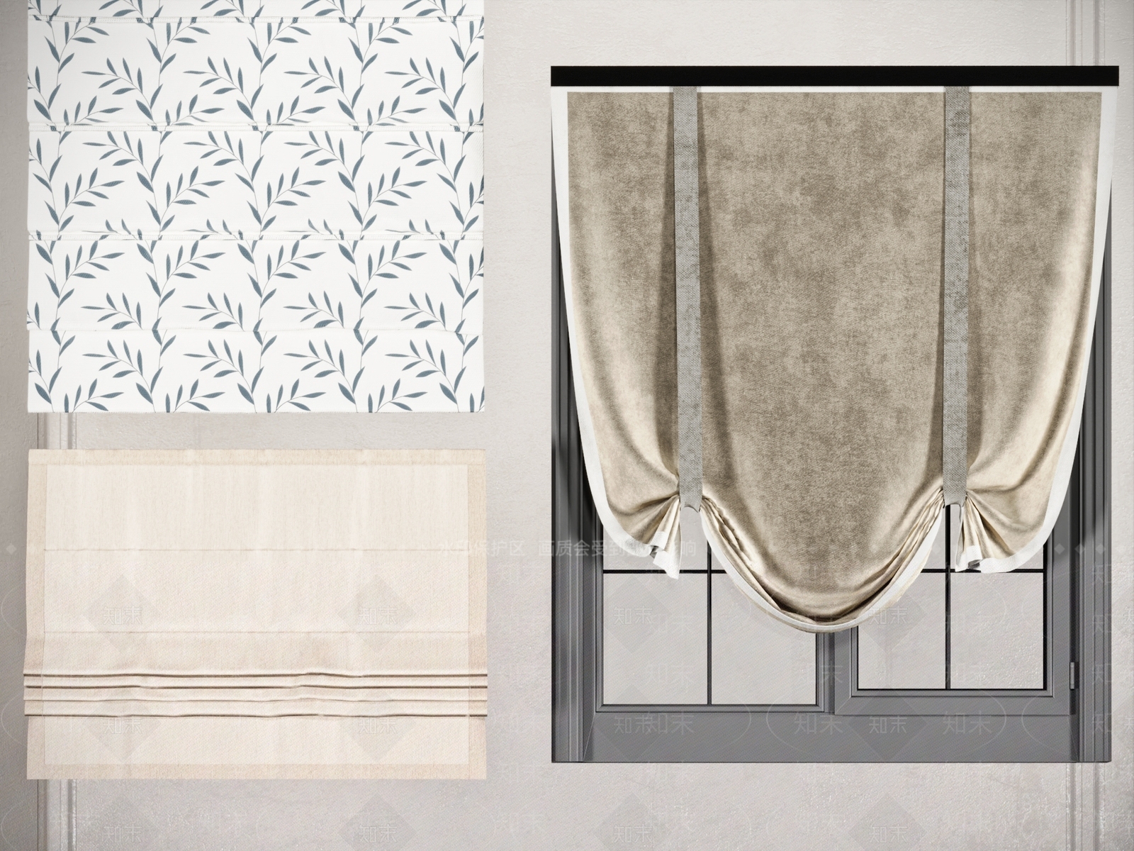 现代布艺罗马帘SU模型下载【ID:1157012403】