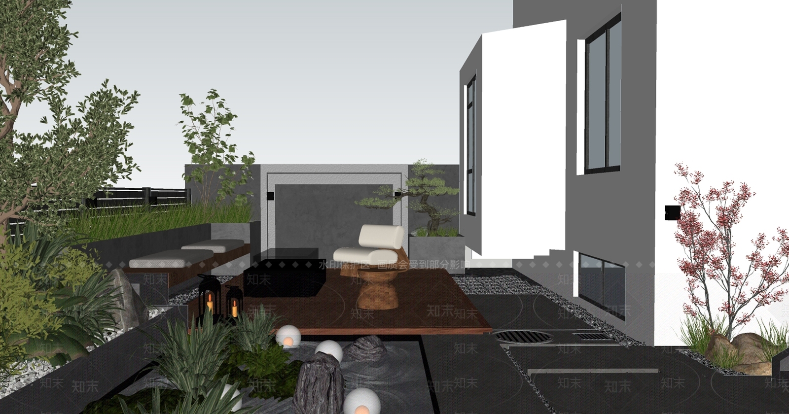现代庭院景观SU模型下载【ID:1157014508】