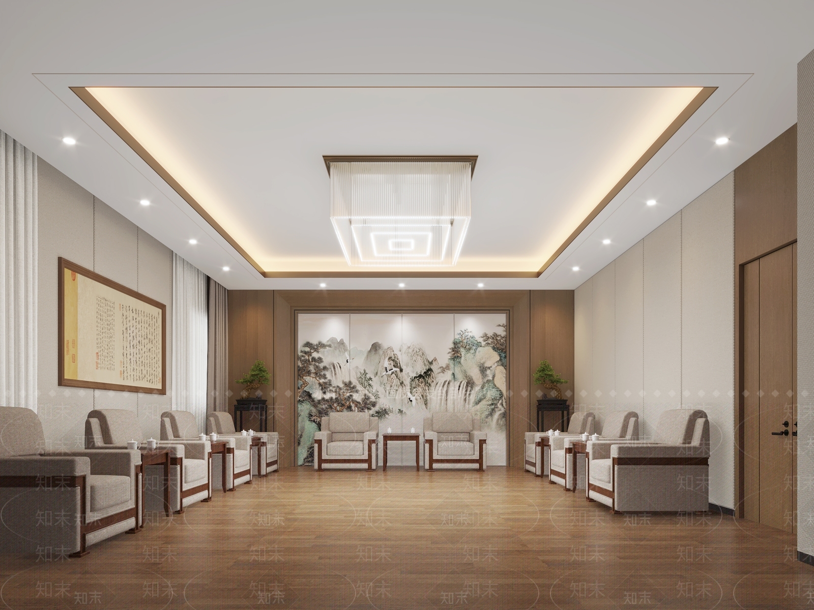 新中式公司接待室3D模型下载【ID:1157017431】
