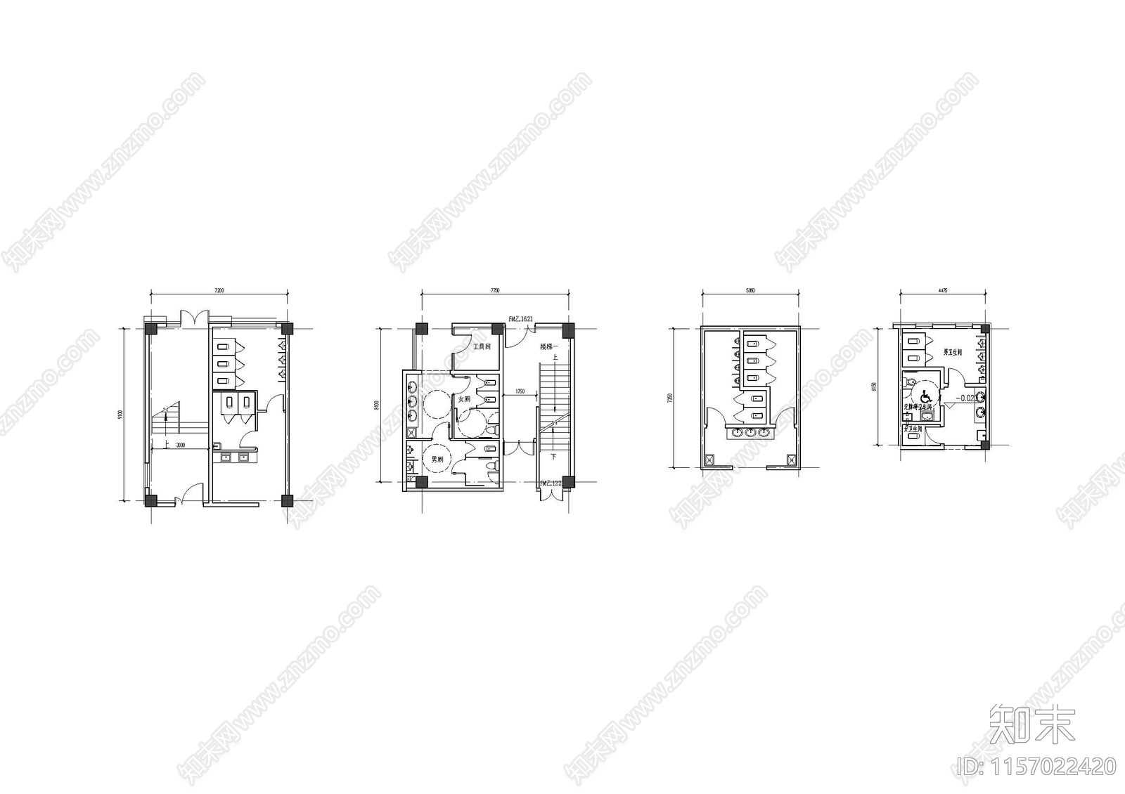 卫生间汇总cad施工图下载【ID:1157022420】