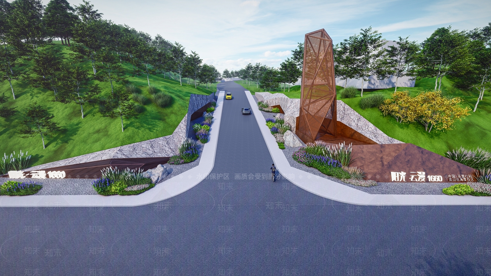现代景区入口大门SU模型下载【ID:1157390858】