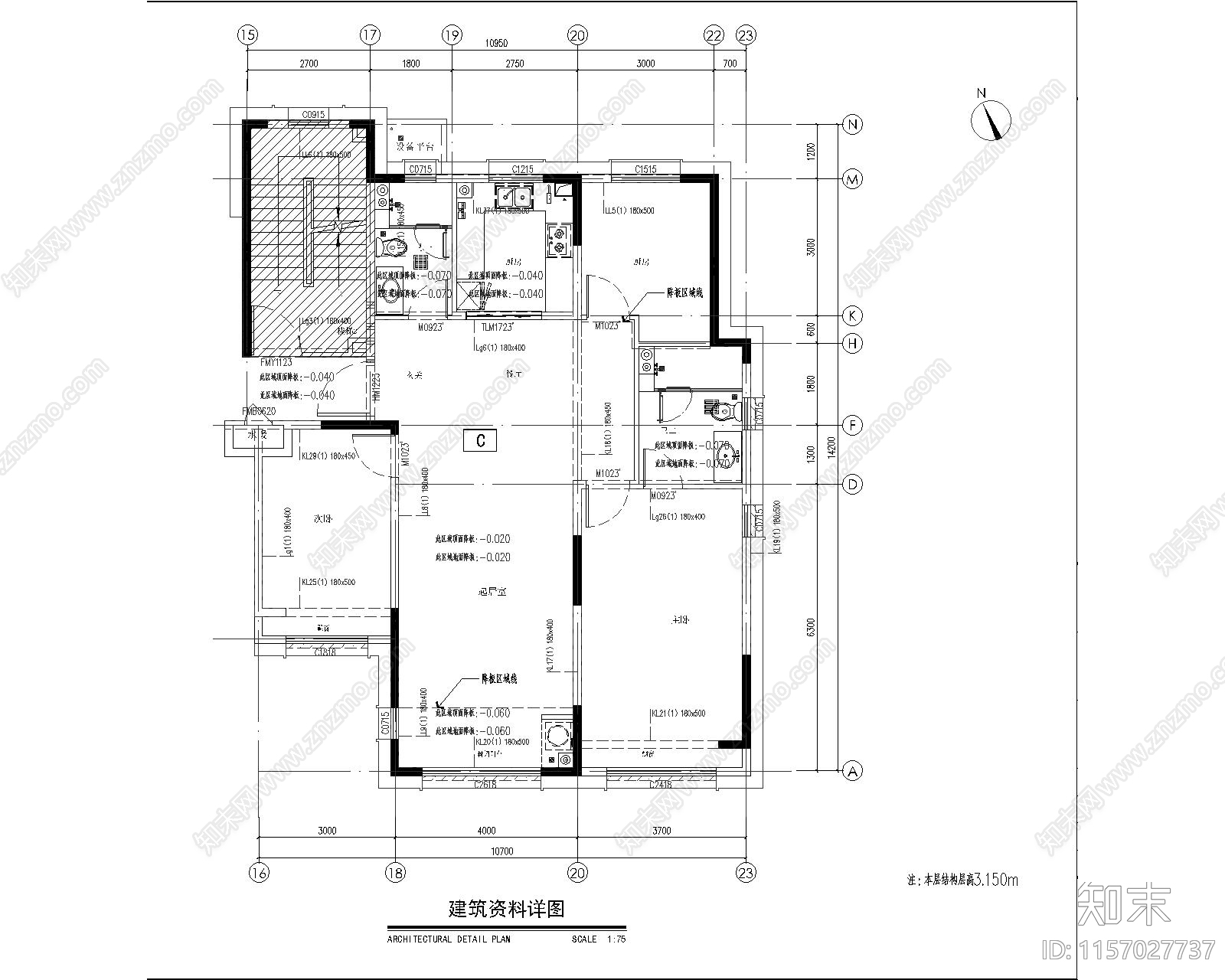 C户型cad施工图下载【ID:1157027737】