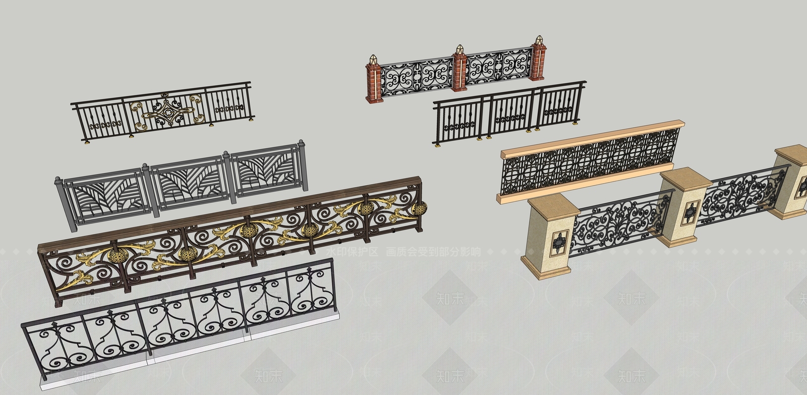 欧式铁艺栏杆SU模型下载【ID:1157029324】