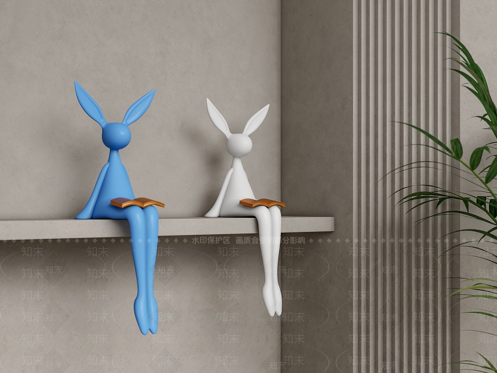 现代极简兔子坐姿摆件SU模型下载【ID:1157032226】