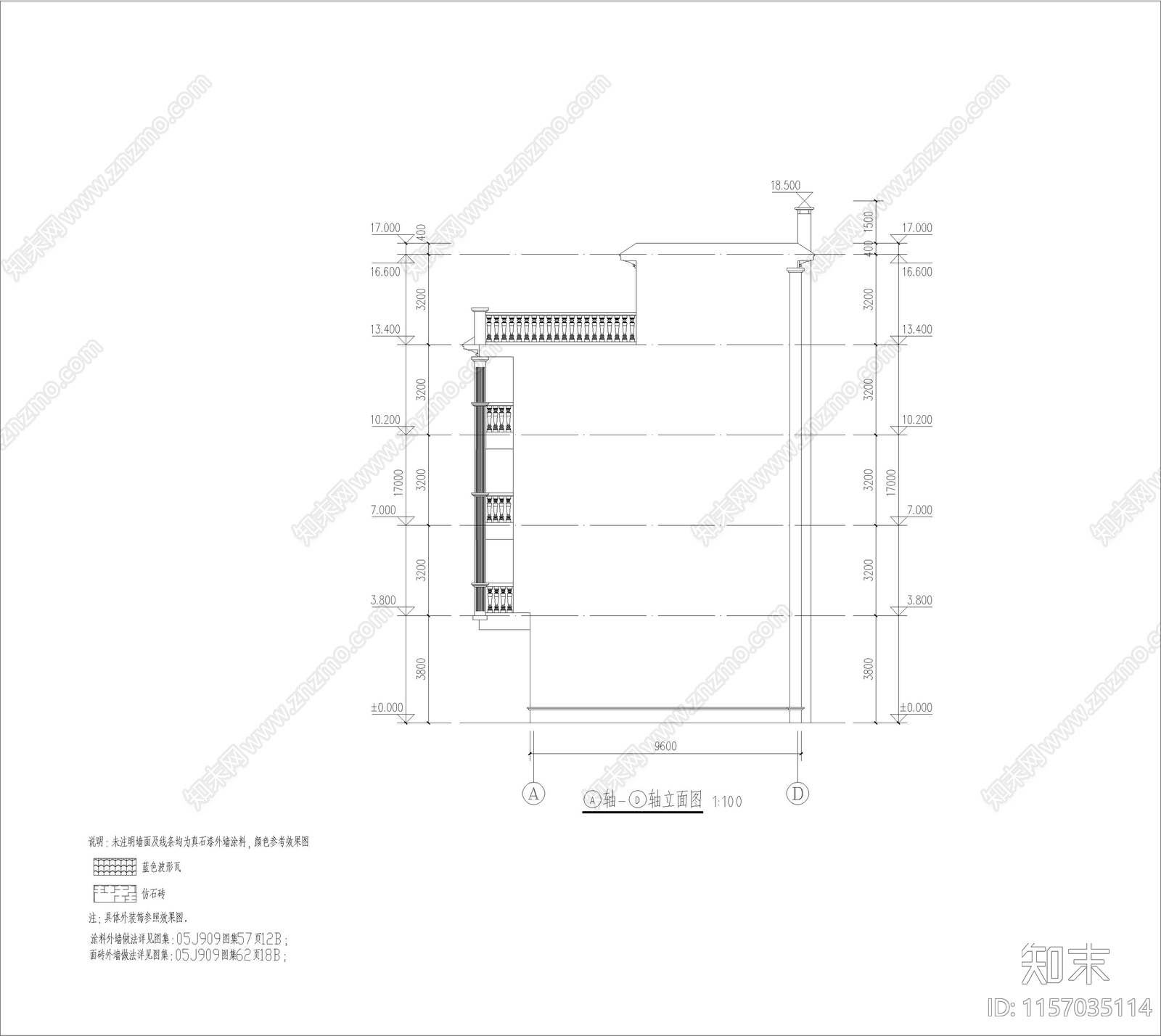 欧式别墅cad施工图下载【ID:1157035114】