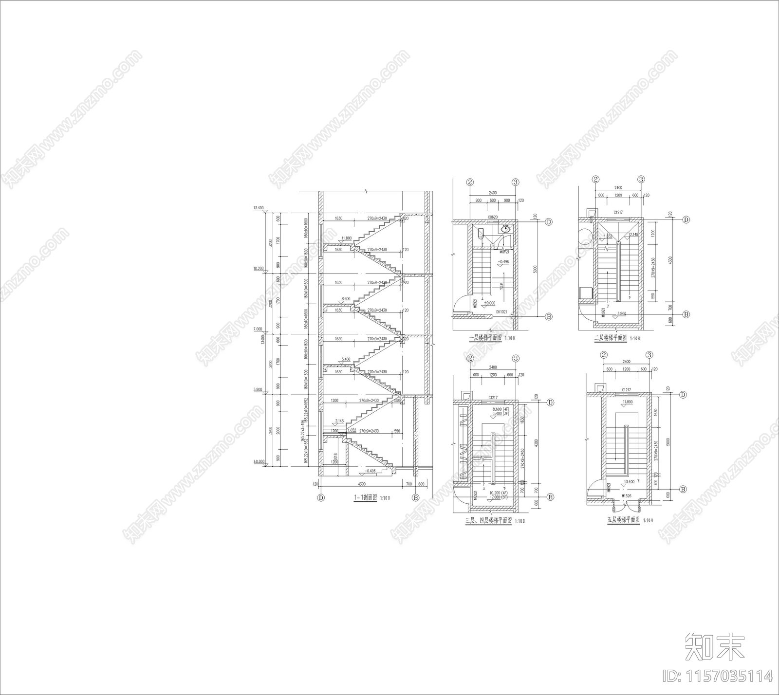 欧式别墅cad施工图下载【ID:1157035114】