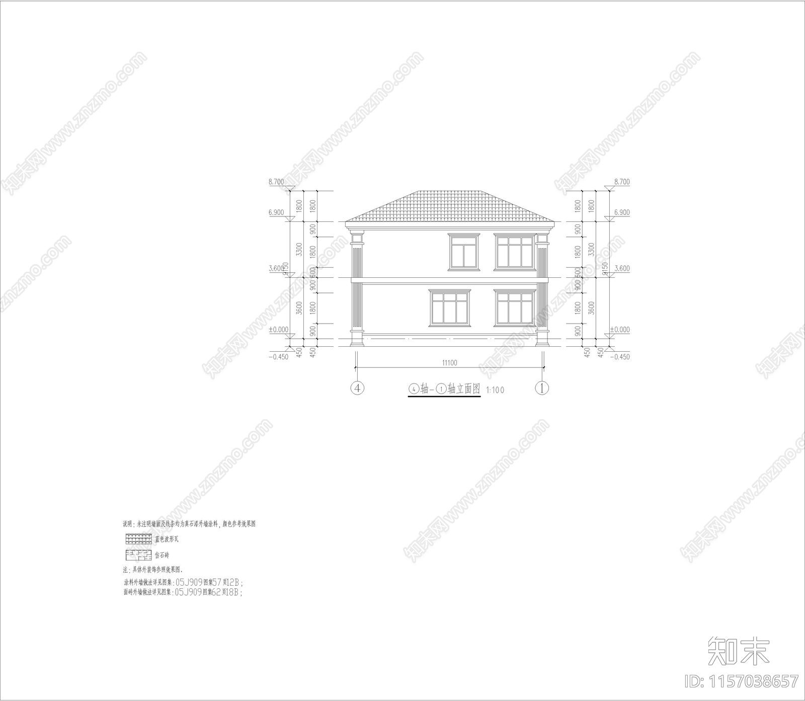 欧式别墅cad施工图下载【ID:1157038657】