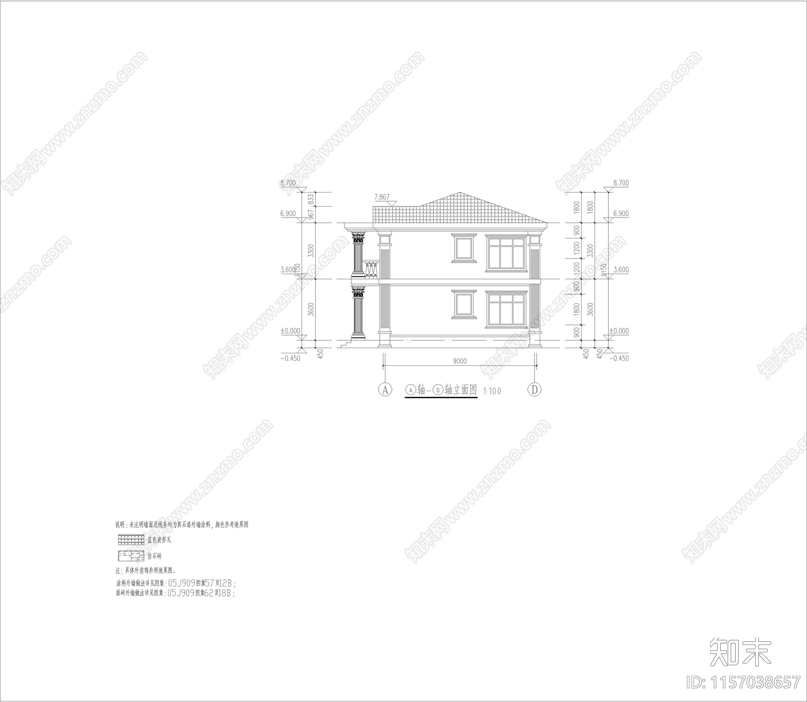 欧式别墅cad施工图下载【ID:1157038657】