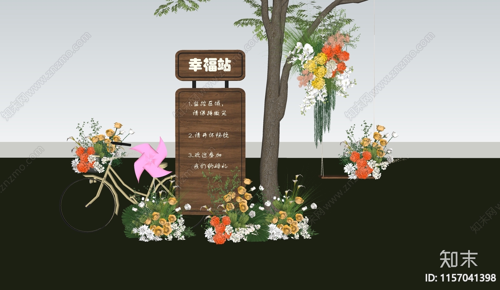 现代户外草坪婚礼迎宾美陈SU模型下载【ID:1157041398】