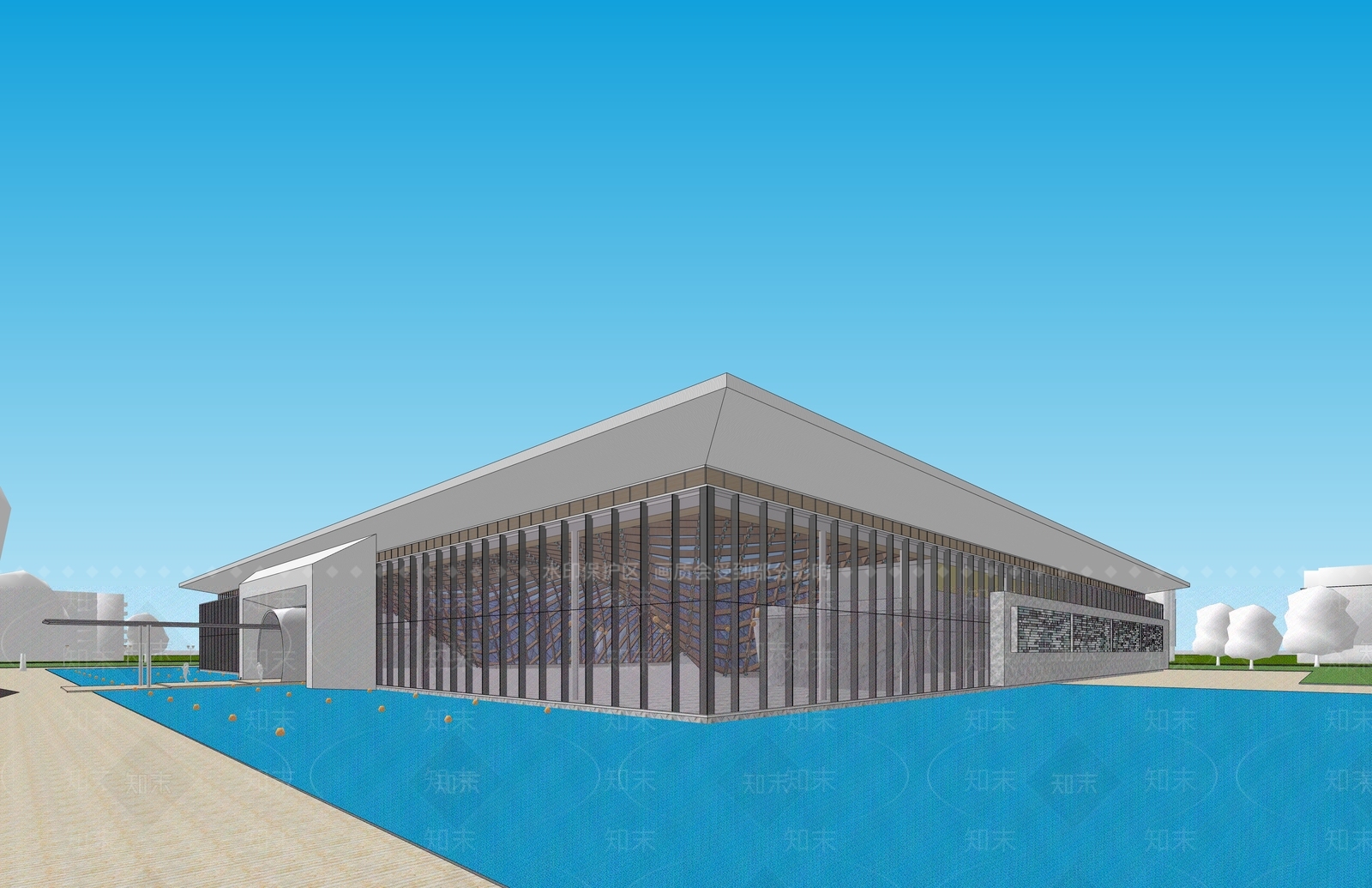 现代展览馆建筑SU模型下载【ID:1157042811】