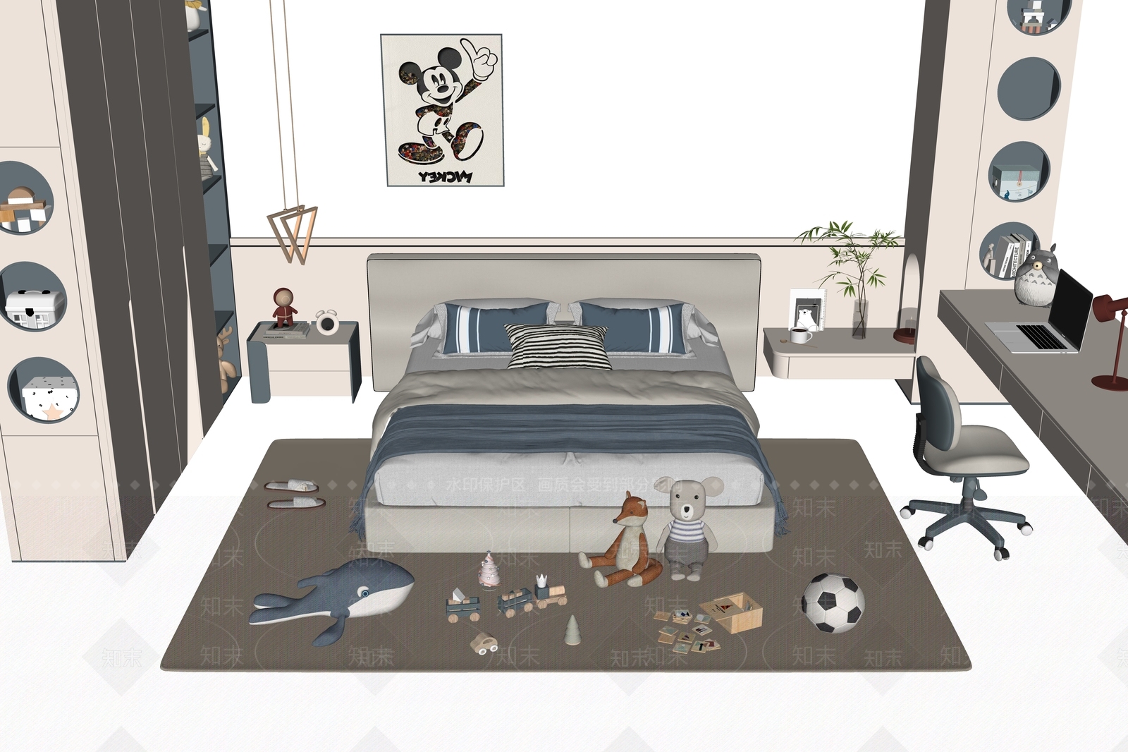 现代儿童床SU模型下载【ID:1157044473】