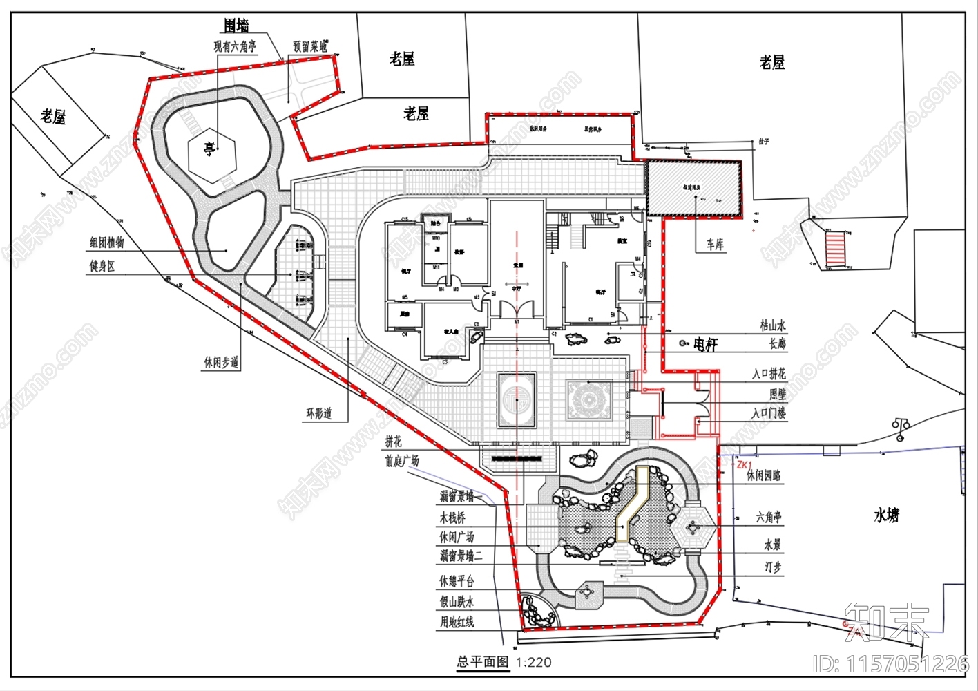 中式别墅庭院景观方案平面施工图下载【ID:1157051226】