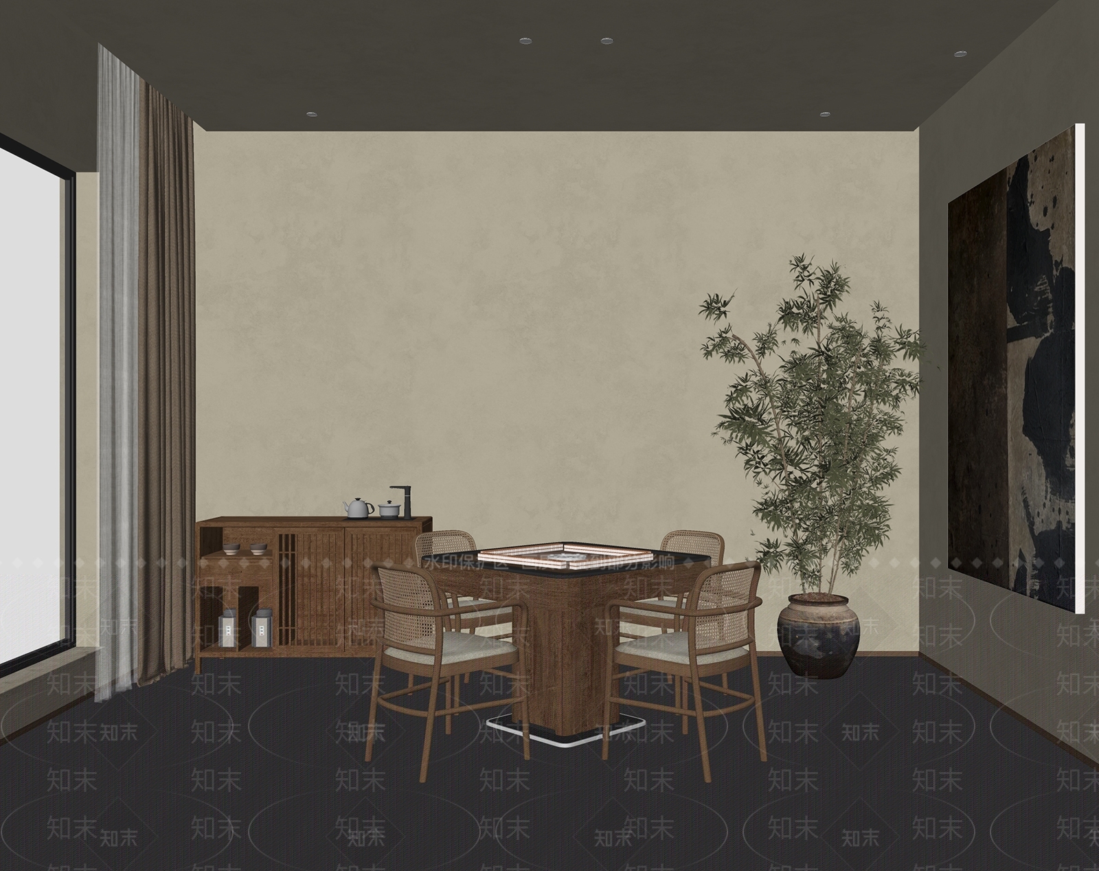 侘寂风棋牌室SU模型下载【ID:1157051933】