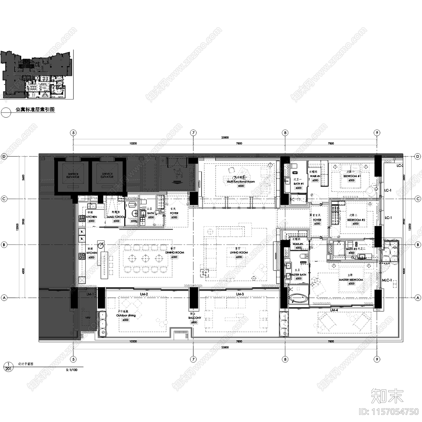 现代三亚海棠湾四季酒店公寓标准层房型室内家装施工图下载【ID:1157054750】