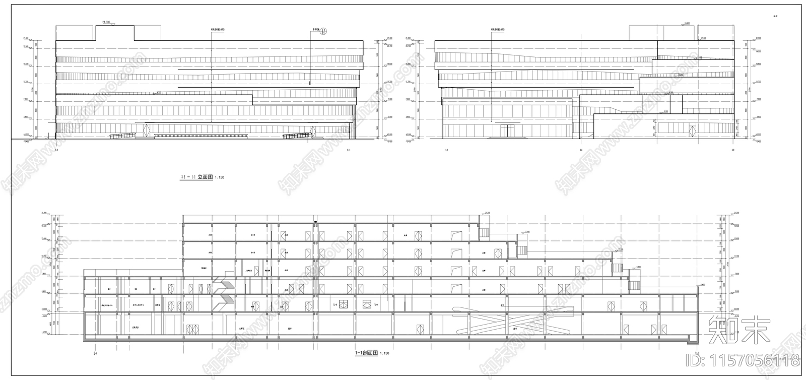 5层现代风格知名企业办公建筑设cad施工图下载【ID:1157056118】