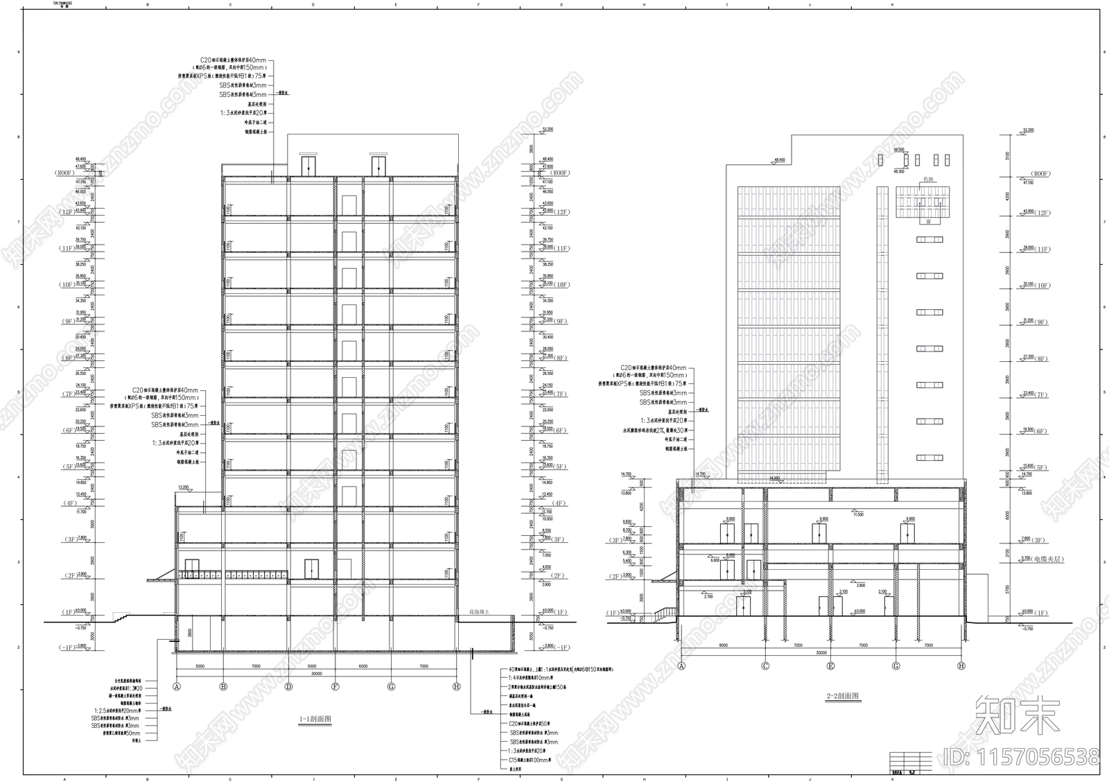 12层现代风格化学利用行政办公楼建cad施工图下载【ID:1157056538】