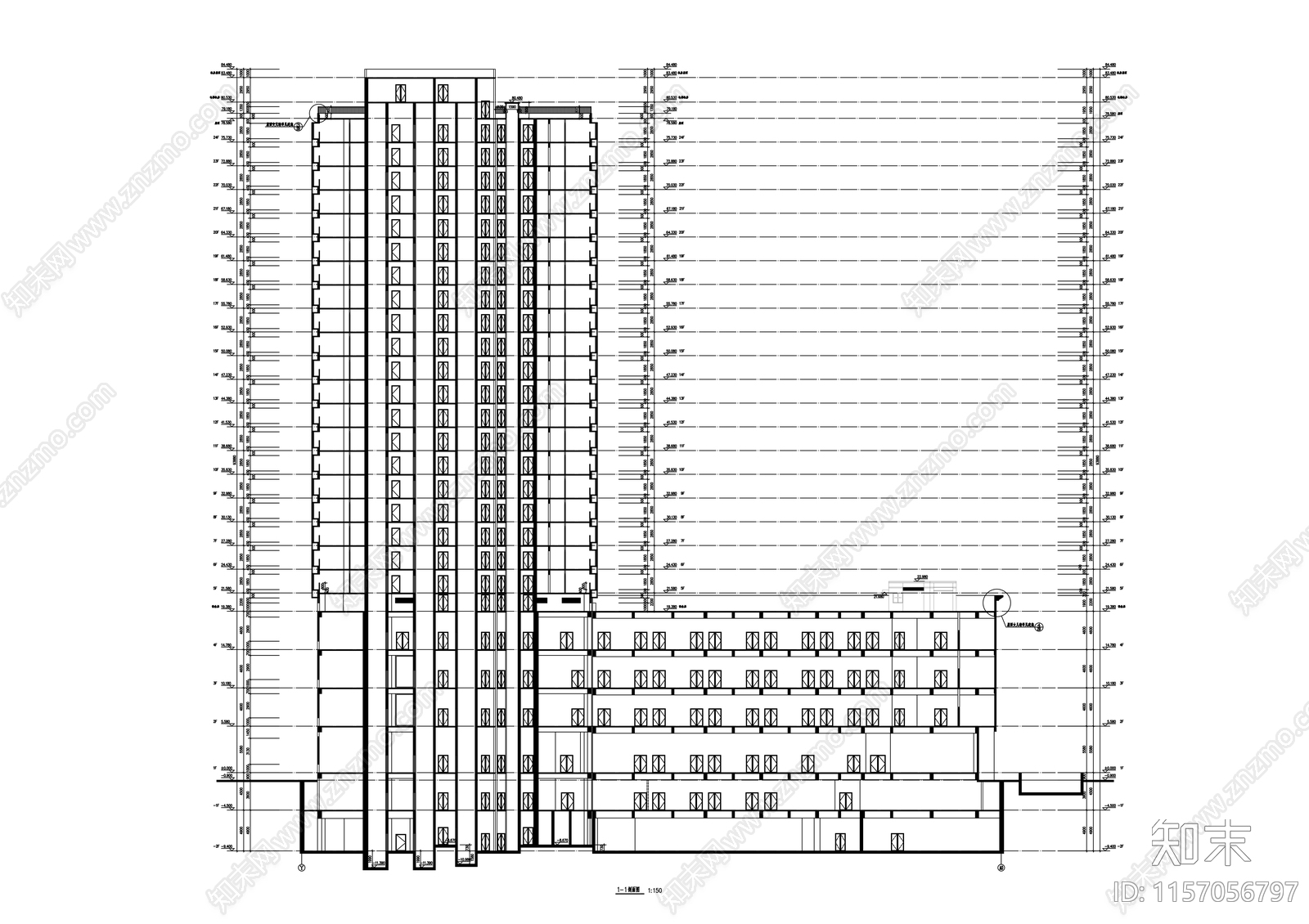 24层欧式风格办公综合体建cad施工图下载【ID:1157056797】