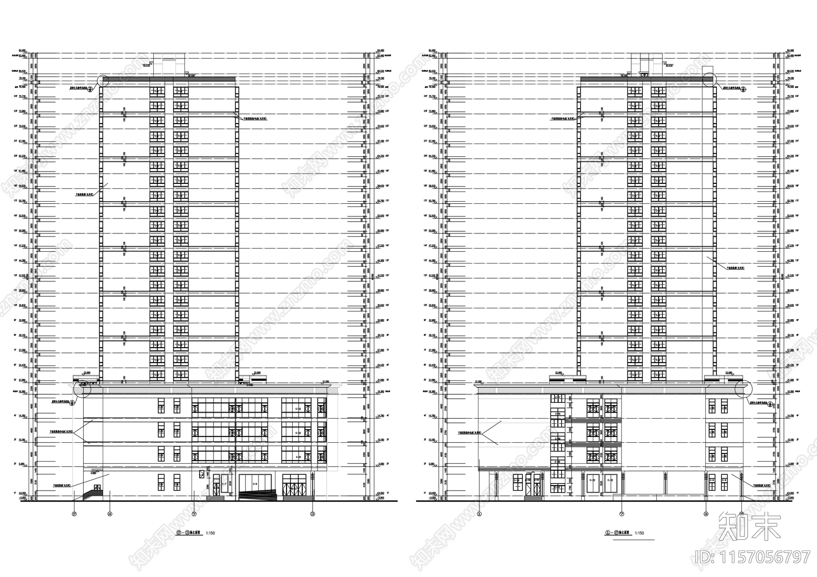 24层欧式风格办公综合体建cad施工图下载【ID:1157056797】