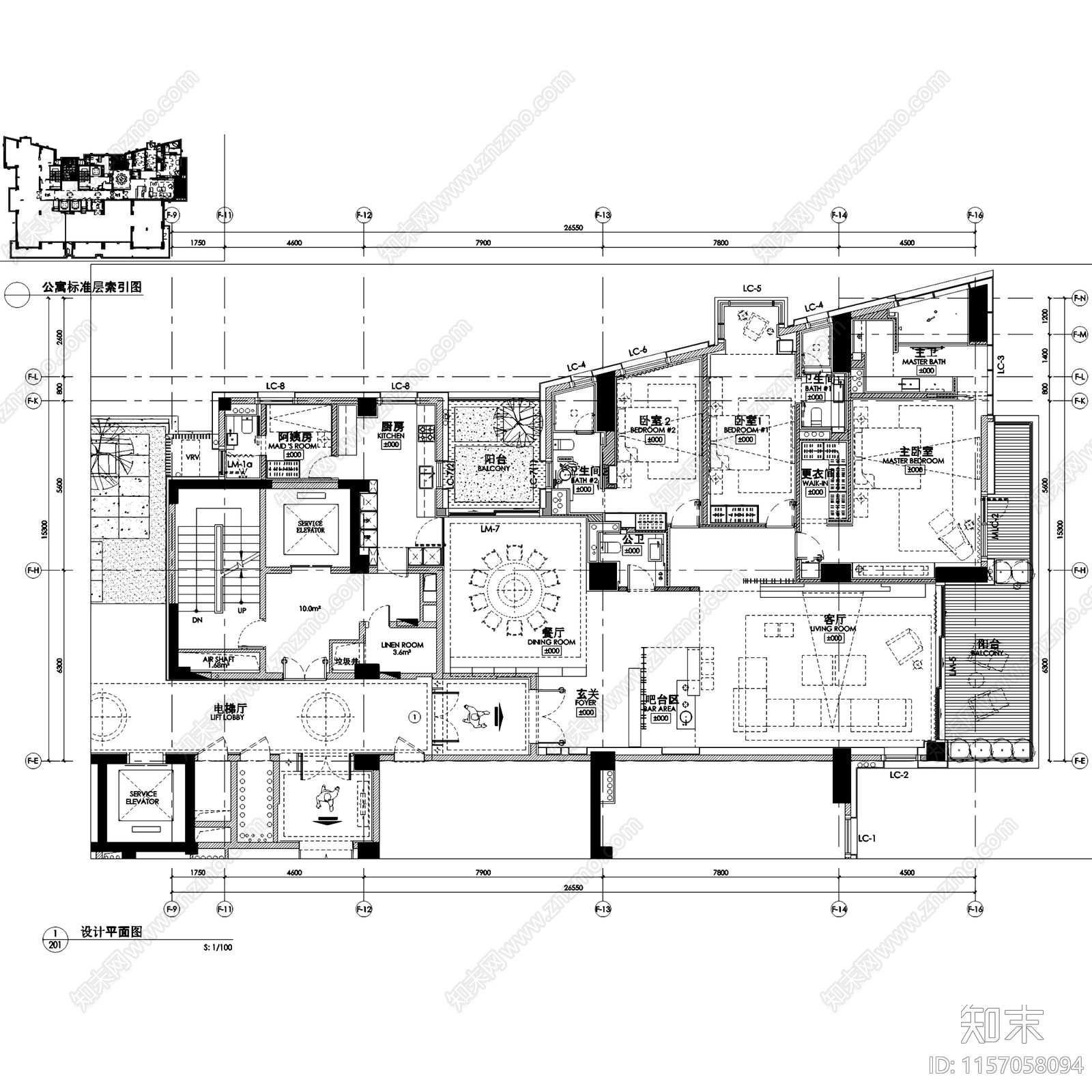 三亚海棠湾四季酒店公寓标准层房型二室内家装CA施工图下载【ID:1157058094】