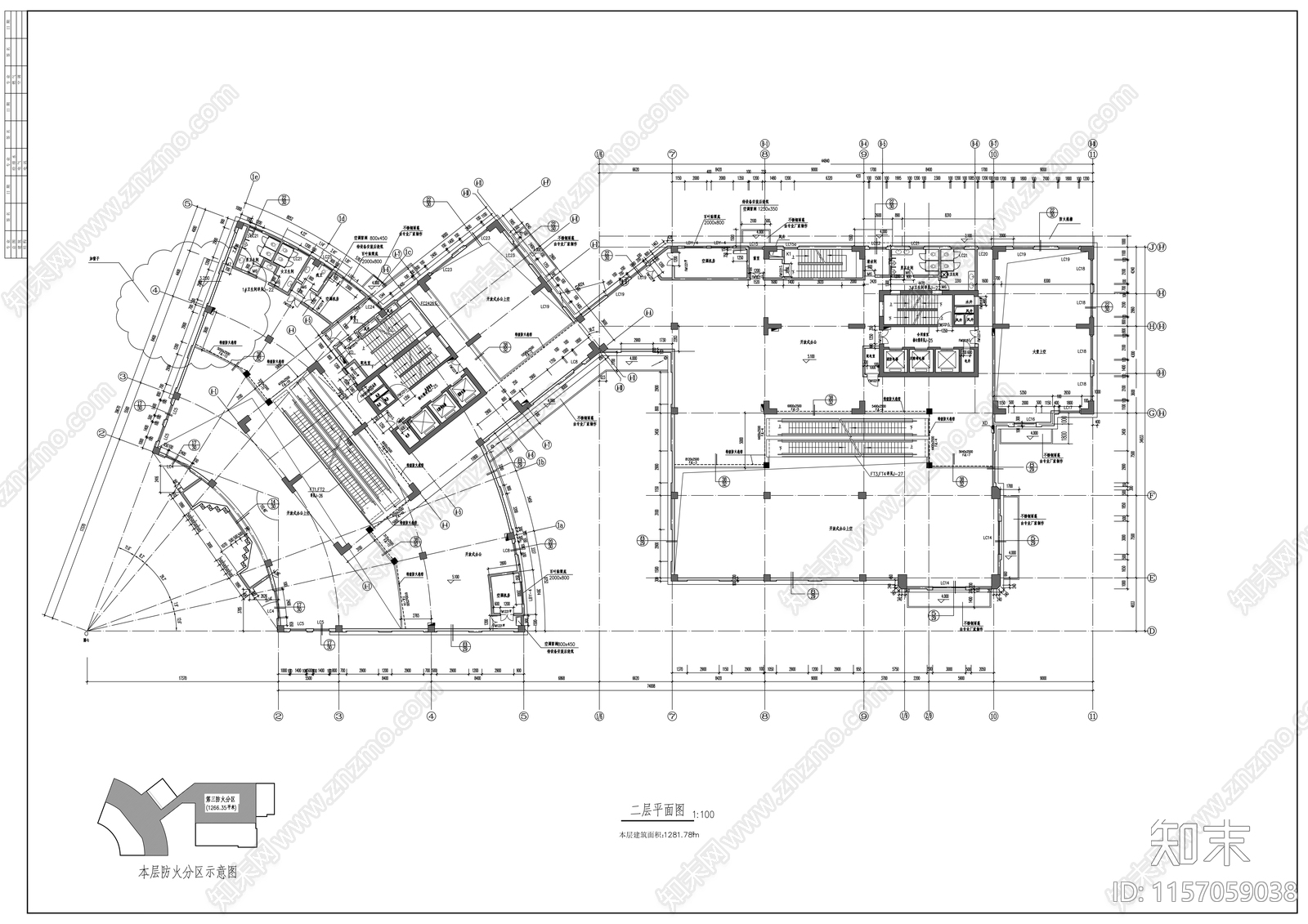 二十层办公楼建cad施工图下载【ID:1157059038】