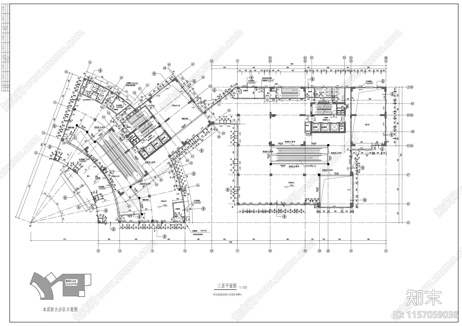 二十层办公楼建cad施工图下载【ID:1157059038】