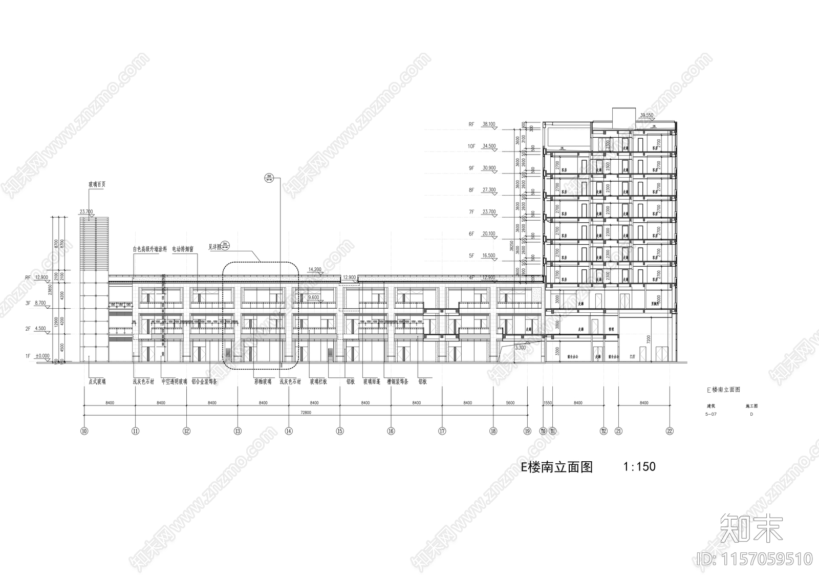 二十二层现代办公综合体建cad施工图下载【ID:1157059510】