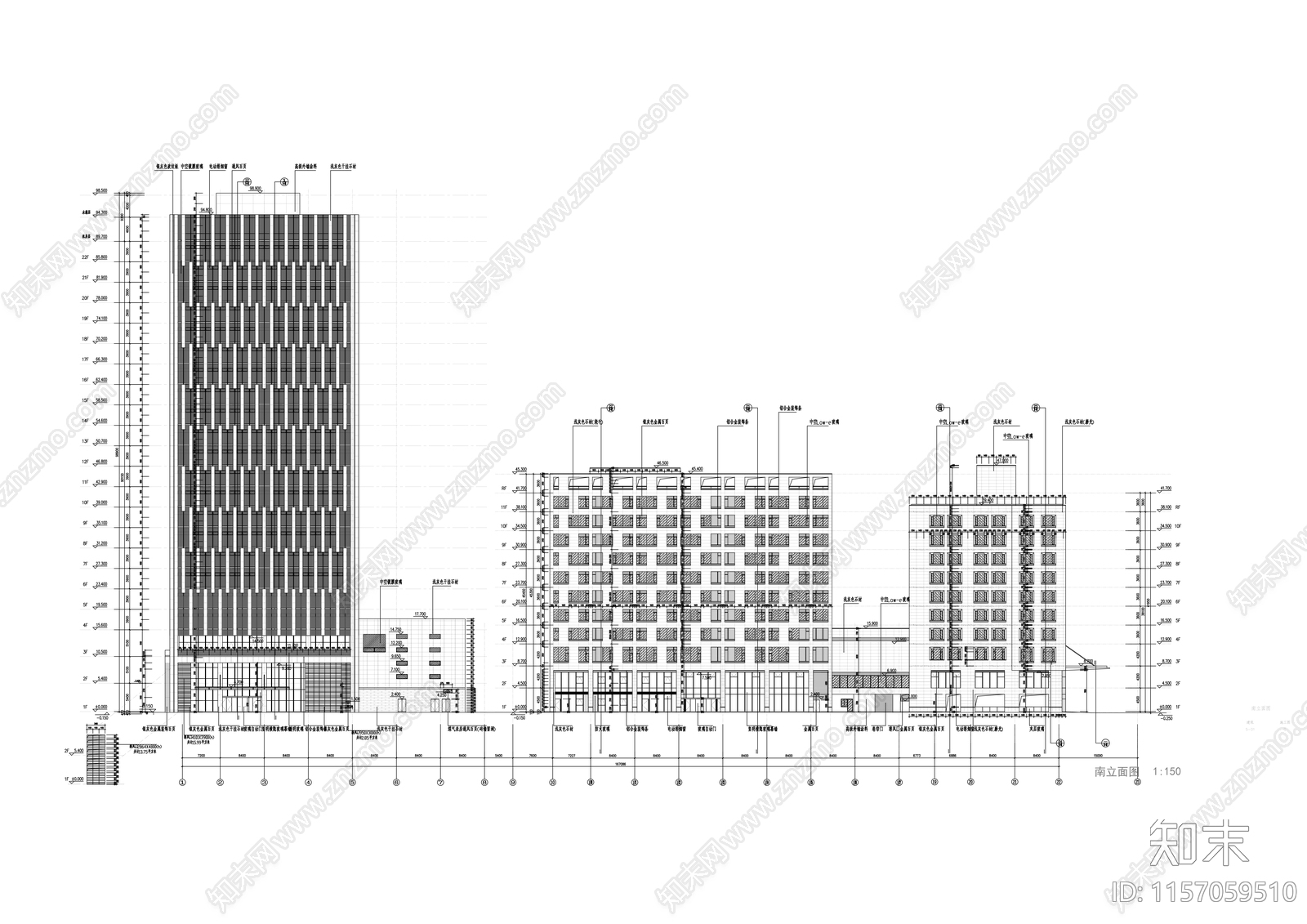 二十二层现代办公综合体建cad施工图下载【ID:1157059510】