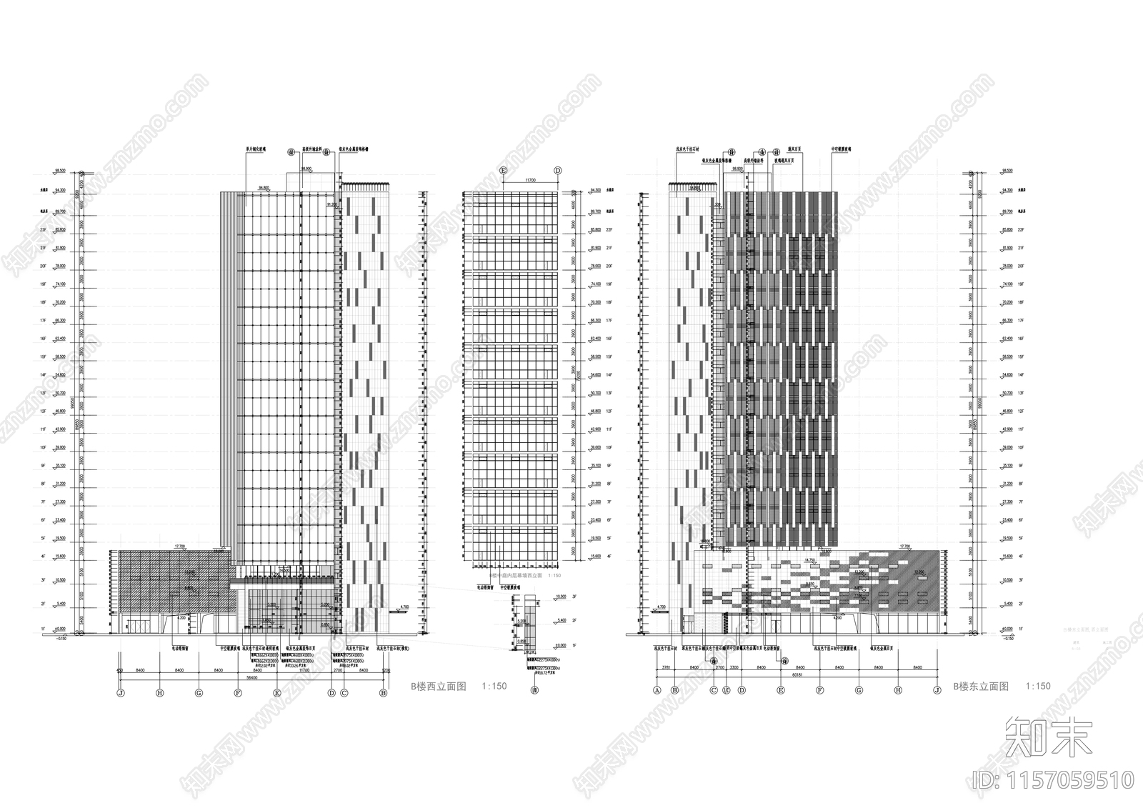 二十二层现代办公综合体建cad施工图下载【ID:1157059510】