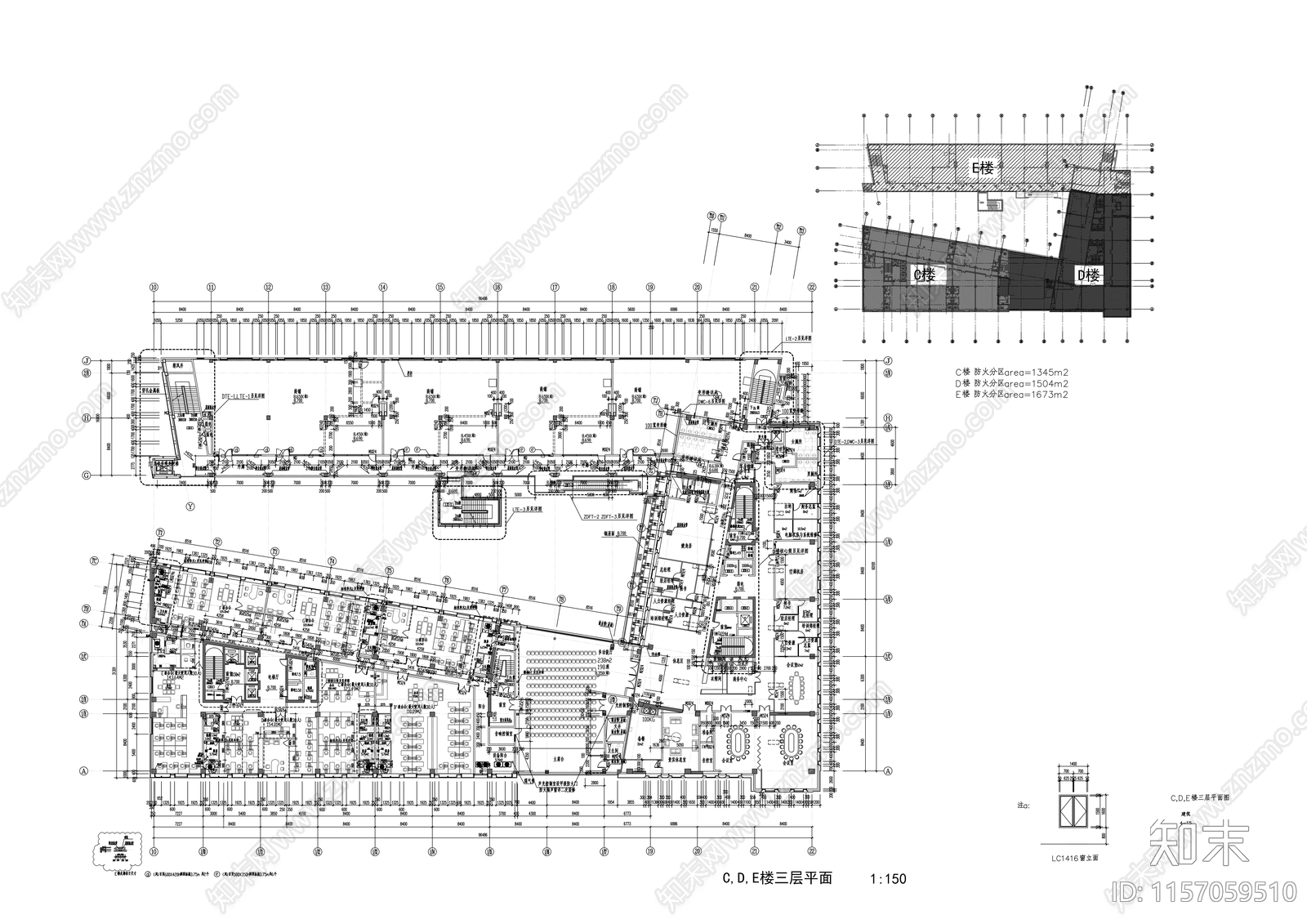 二十二层现代办公综合体建cad施工图下载【ID:1157059510】