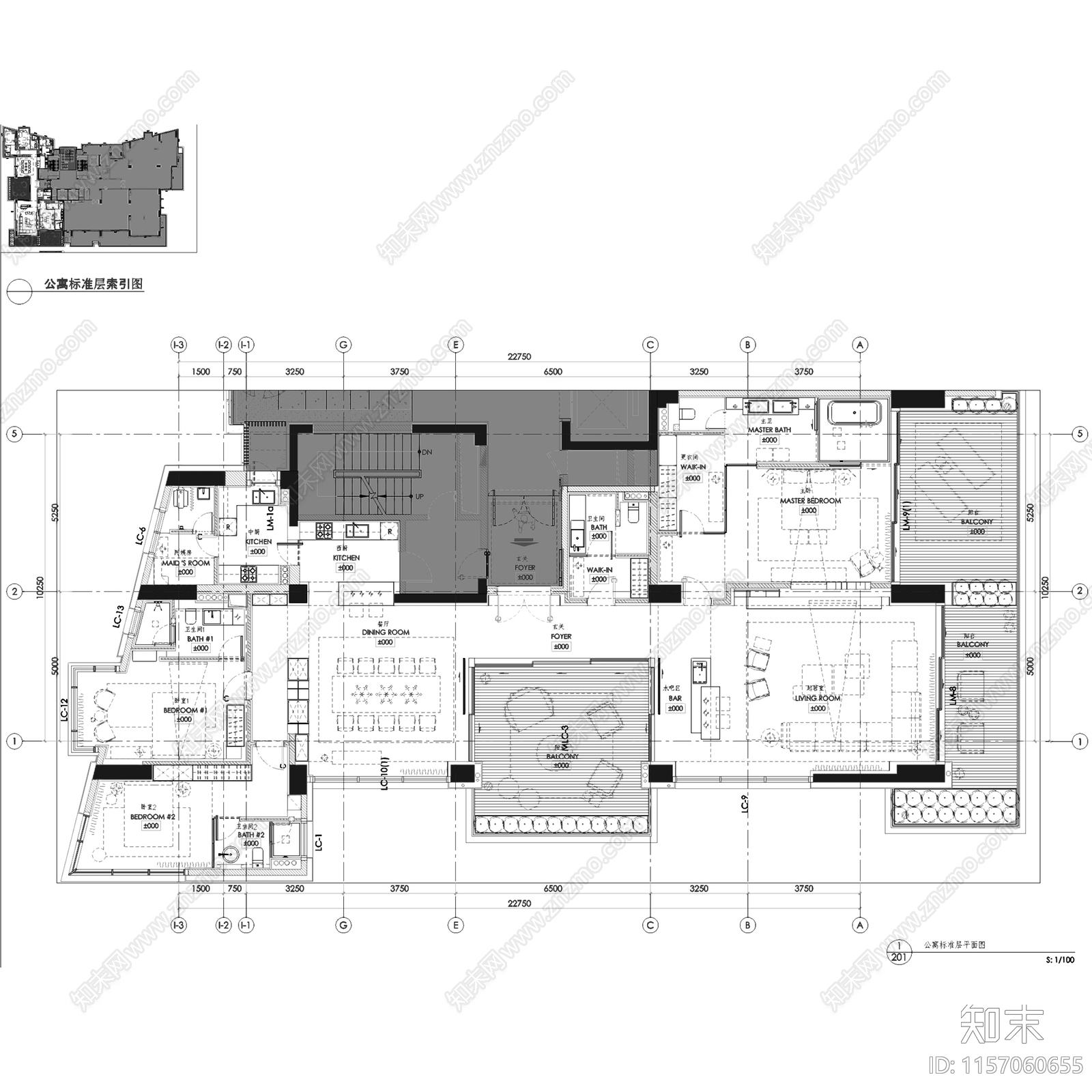 三亚海棠湾四季酒店公寓标准层房型三室内家装CA施工图下载【ID:1157060655】