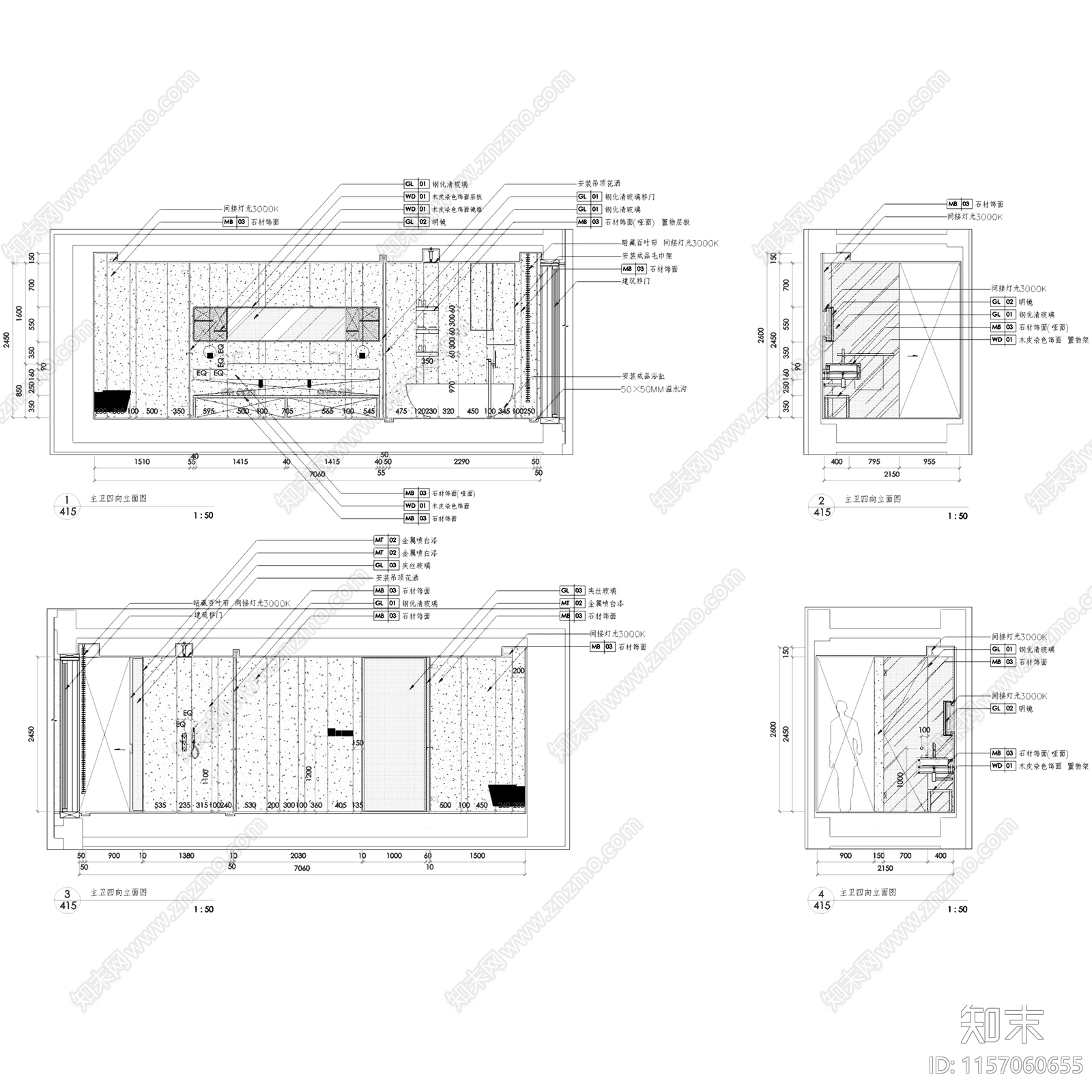 三亚海棠湾四季酒店公寓标准层房型三室内家装CA施工图下载【ID:1157060655】