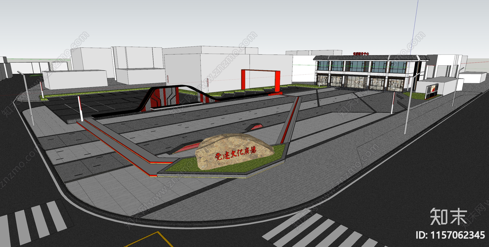 现代乡村振兴党建建筑文化广场SU模型下载【ID:1157062345】