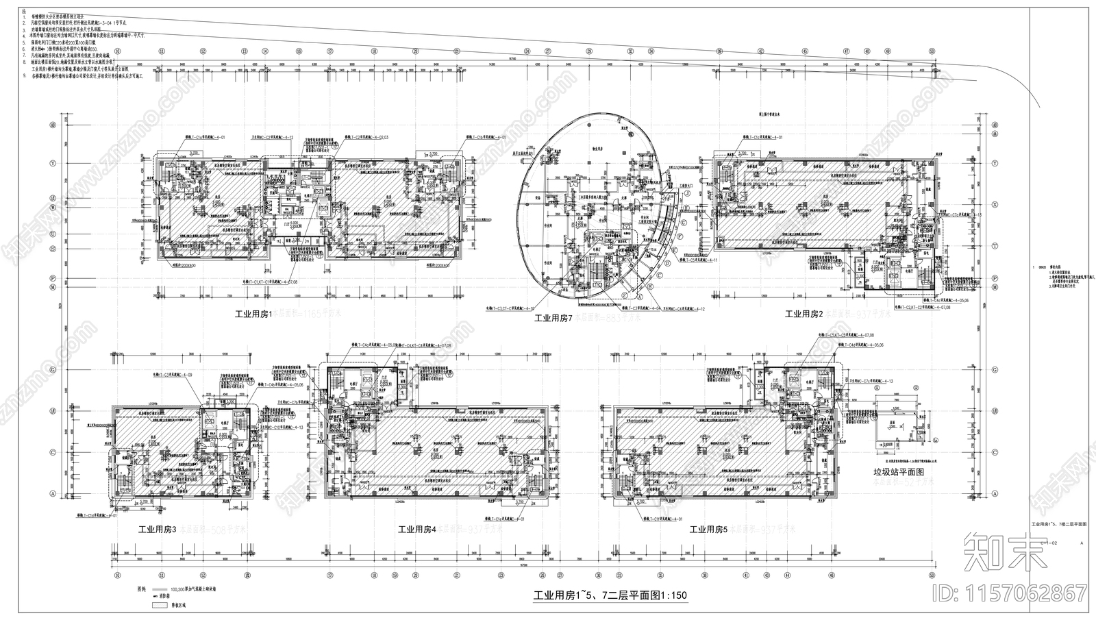 多层框架结构产业楼建cad施工图下载【ID:1157062867】