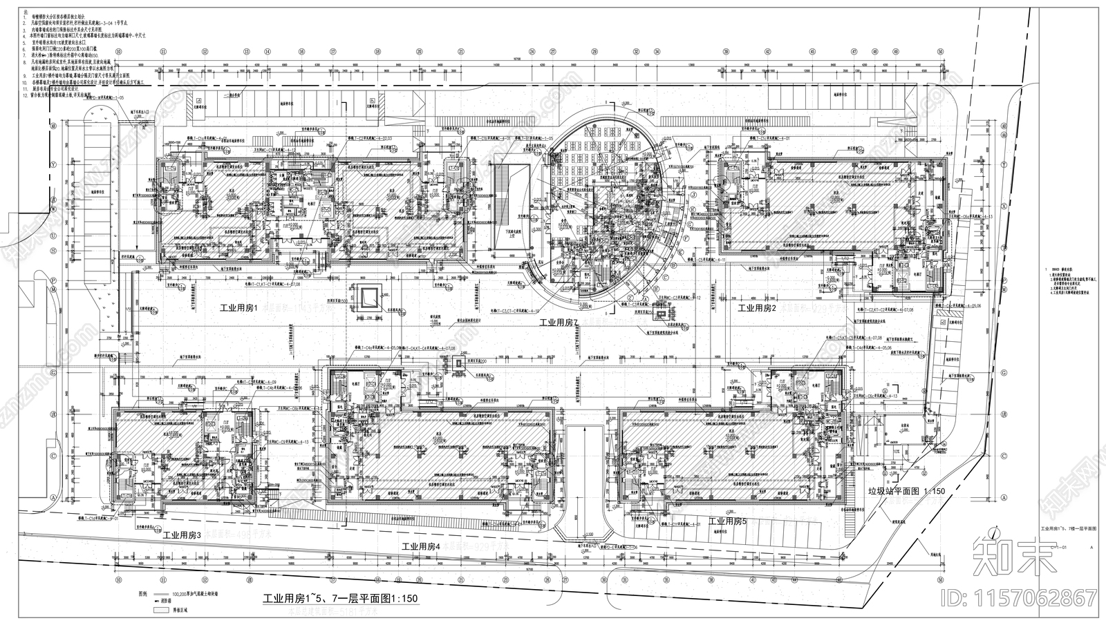 多层框架结构产业楼建cad施工图下载【ID:1157062867】